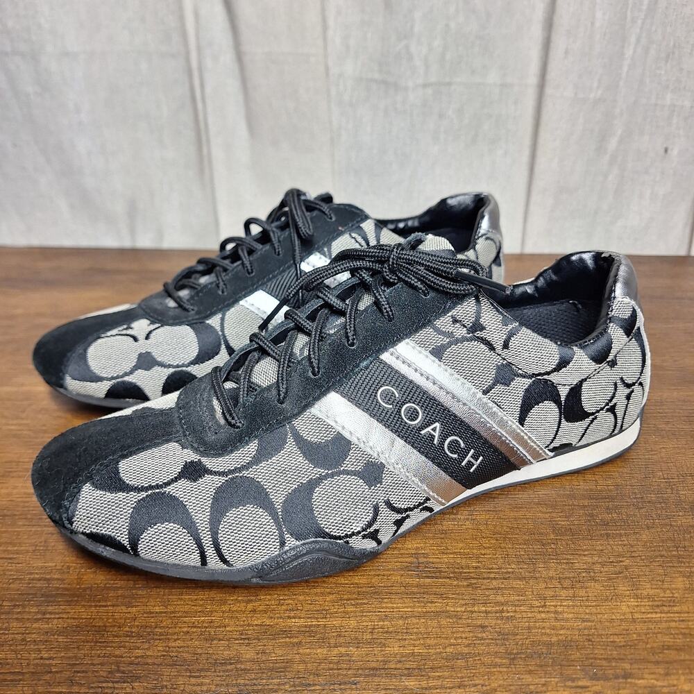 Coach Jayme Signature sneakers in black and silver suede 7.5 monogram print